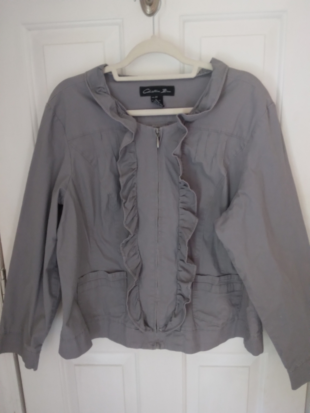 Christiana Zinn Gray Ruffle-Front Zip Jacket